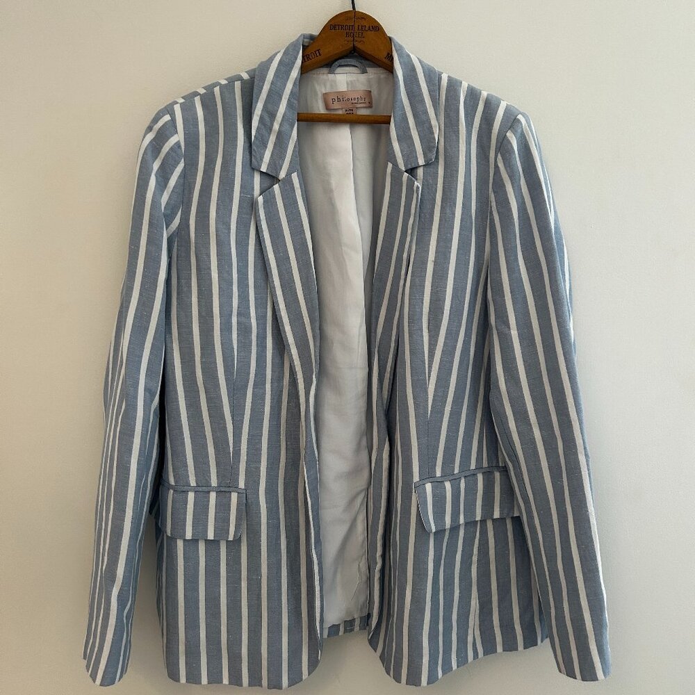 Size XL - Philosophy Blue and White Stripe Blazer